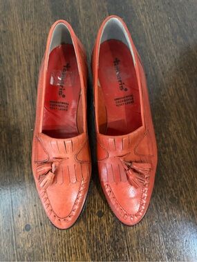 Tamaris Red Leather Tassel Loafers for Women